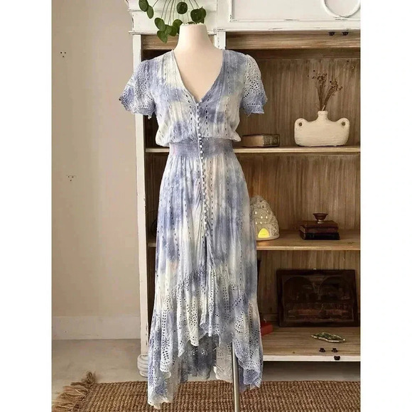 Boho Tie-Dye Dress YFB Embroidery Maxi Button Dress - Picture 1 of 4